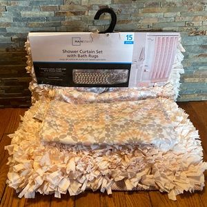 Pink Shower Curtain Set with Bath Rugs 15 pieces